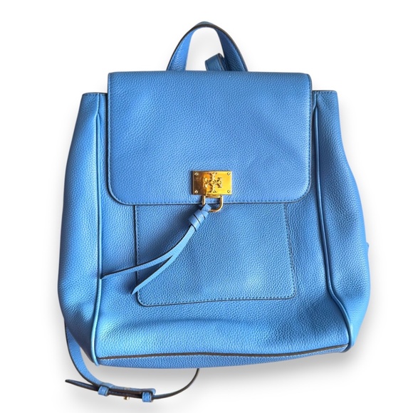 Tory Burch Eve Flap Backpack - High Tide Blue - Pebbled Leather -Like New - Picture 1 of 10